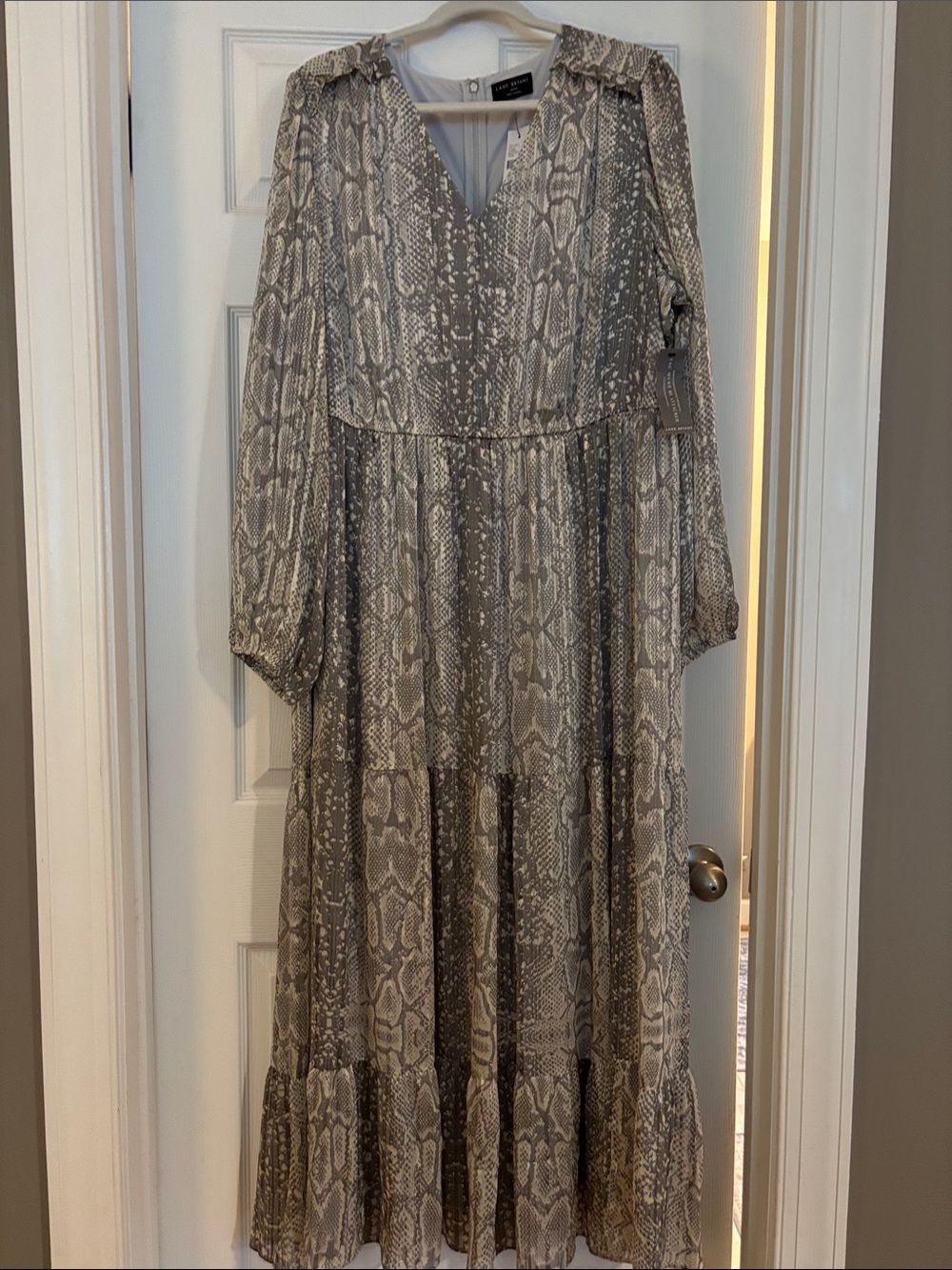 Lane Bryant Taupe Snake-Print Long Sleeve Maxi Dress New With Tags